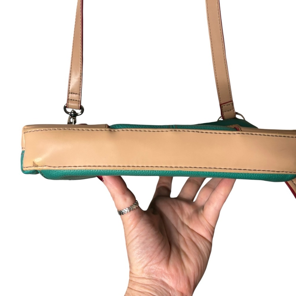 Tignanello Leather Crossbody Teal Tan Colorblock 10x7 Multi Pocket - Picture 9 of 9